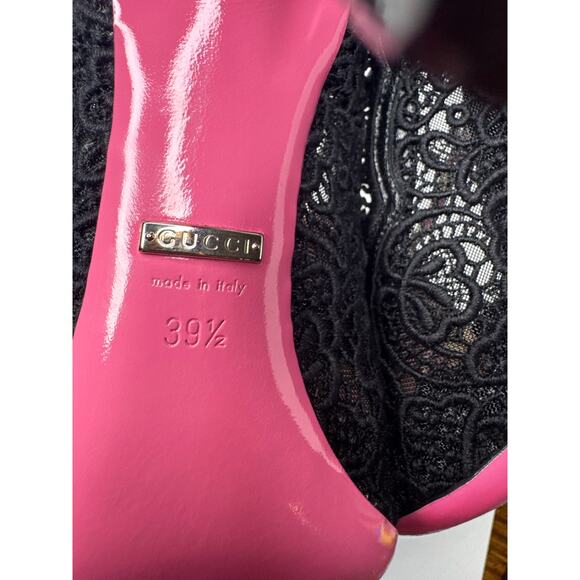 Gucci Women's Virginia Leather and Lace Mary Jane Pointed Toe Pumps sz EU 39.5 - Picture 6 of 11